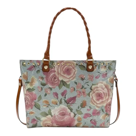 Patricia Nash Zancona Large Cracked Rose Floral Tote & Wallet set EUC - Picture 1 of 8